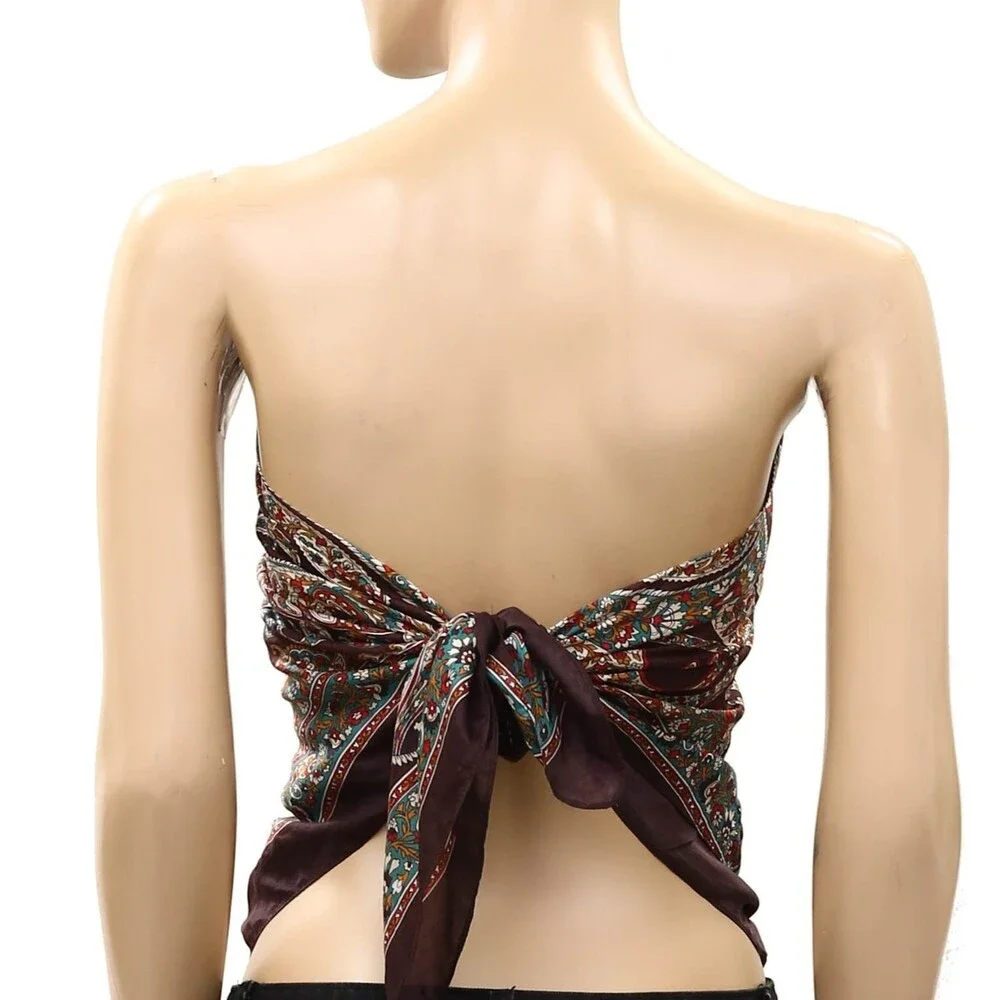 Free People So Silk Printed Bandana Scarf Tube Top Belt Floral Paisley Wrap OS